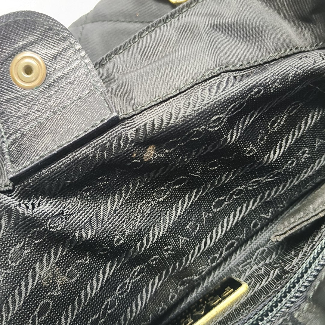 Quilted Nylon Shoulder Bag Black