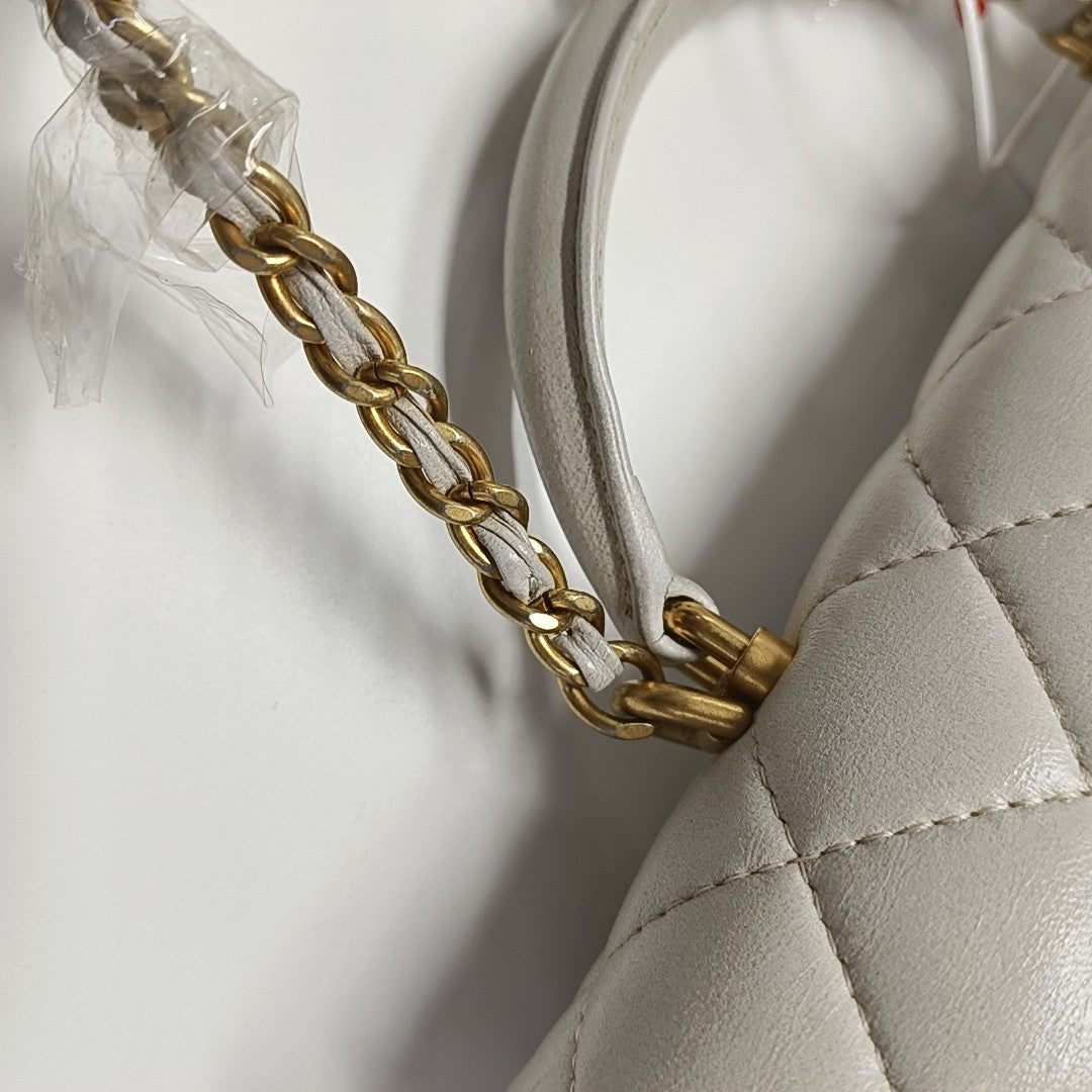 Quilted Lambskin Shoulder Bag White
