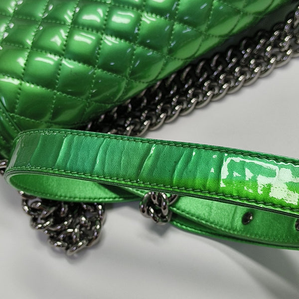 BOY CHANEL Medium Quilted Patent Leather Green