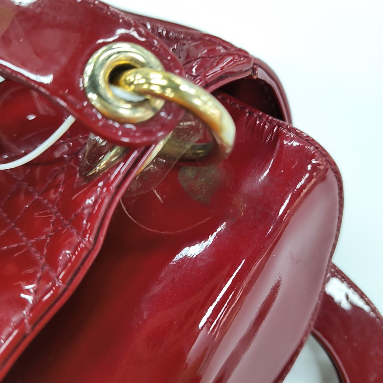 Lady Dior Mini Cannage Patent Calfskin Red
