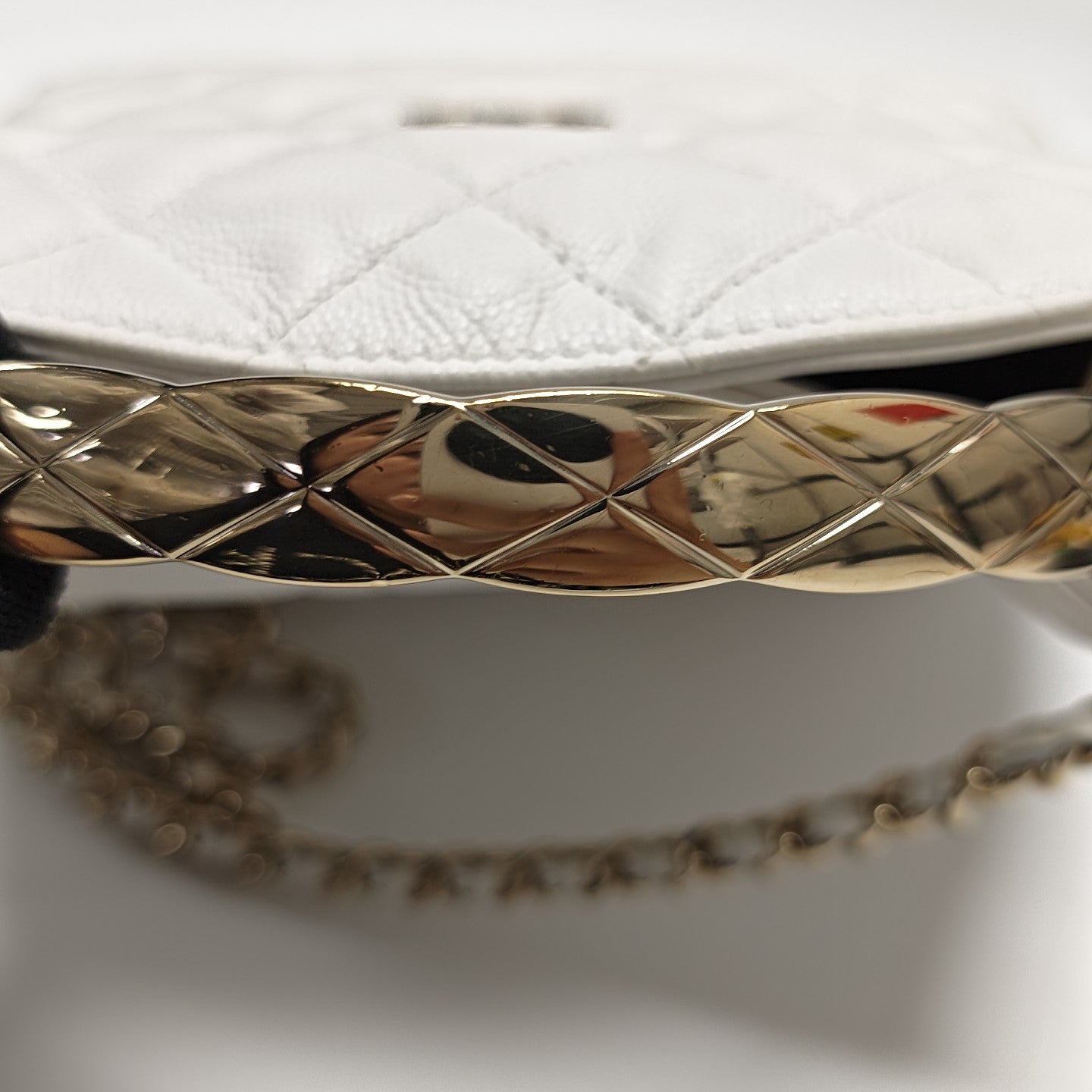 Quilted Grained Calfskin Shoulder Bag White