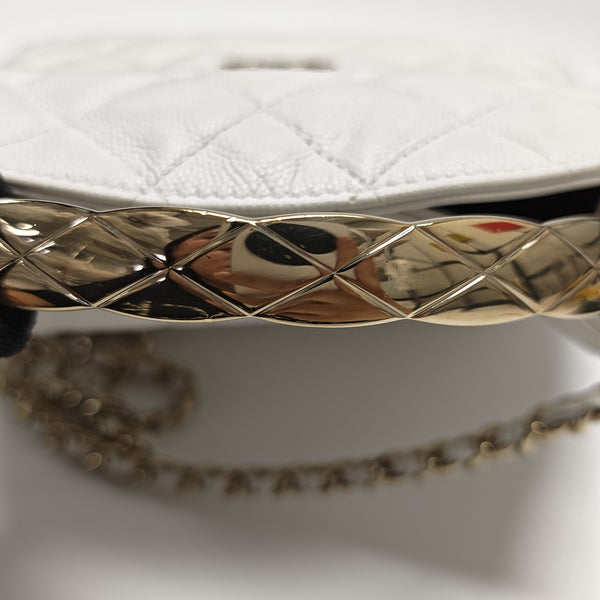 Quilted Grained Calfskin Shoulder Bag White