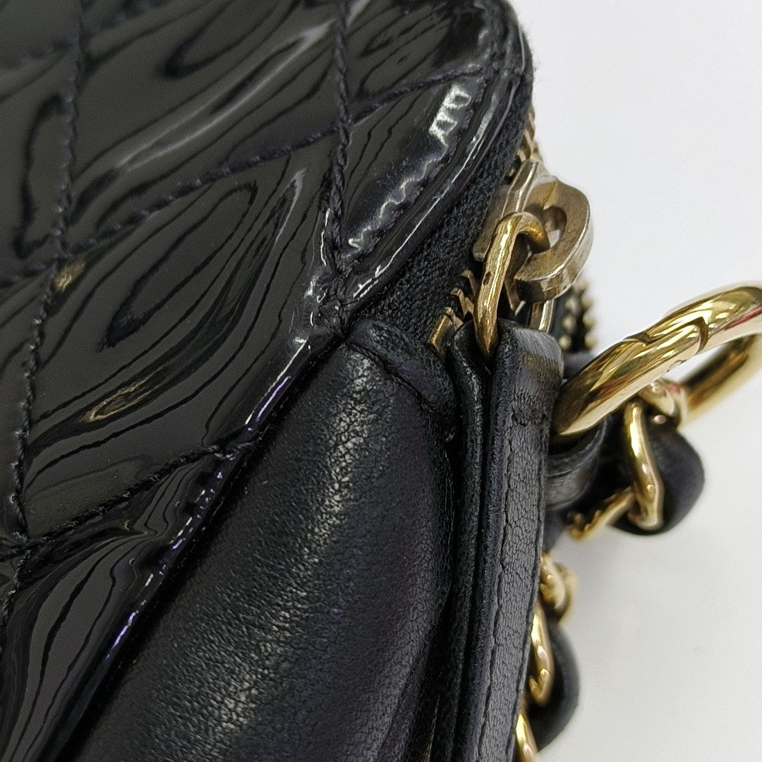 Quilted Patent Leather Shoulder Bag Black