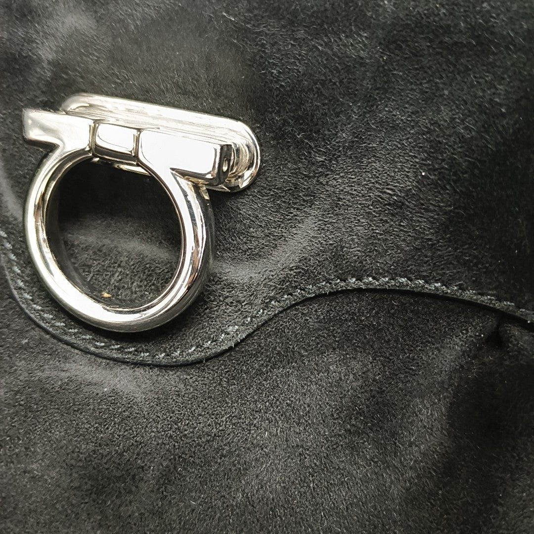 Suede Top Handle Bag Black