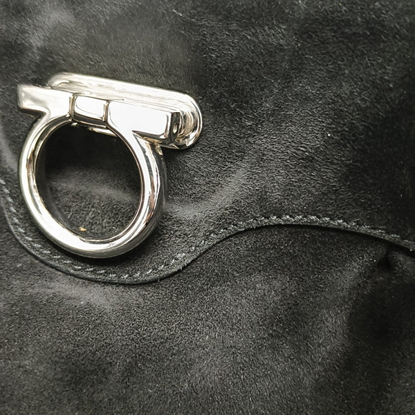 Suede Top Handle Bag Black