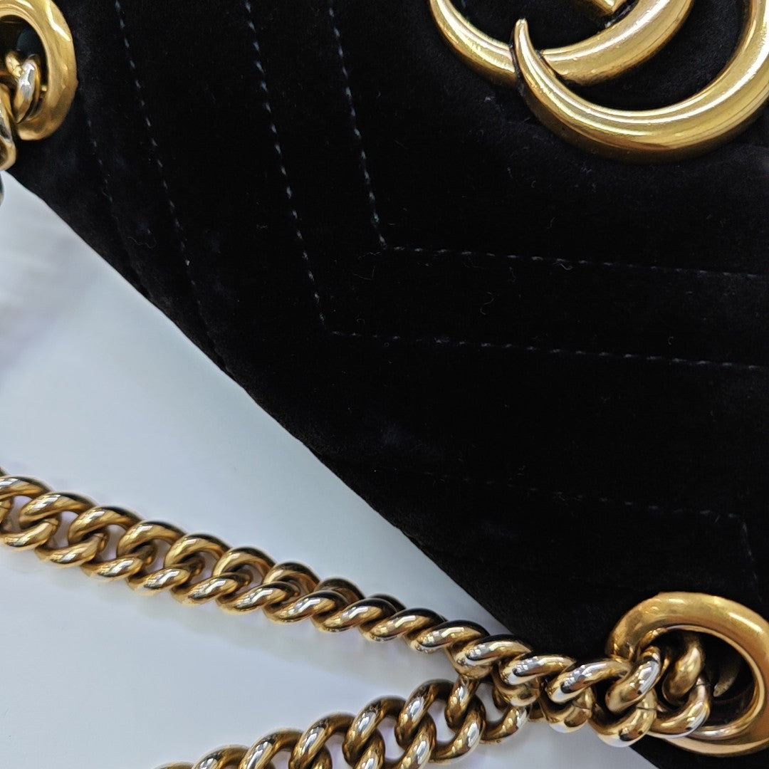 GG Marmont Small Quilted Velvet Black