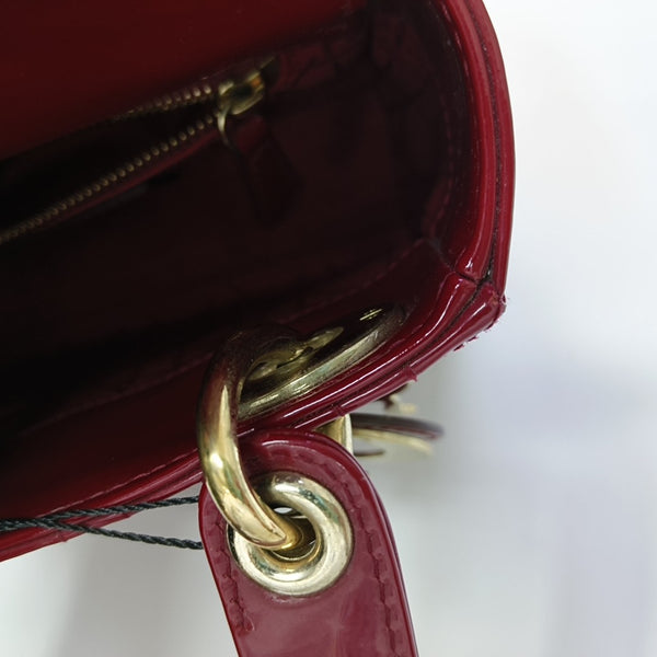 Lady Dior Mini Cannage Patent Calfskin Red