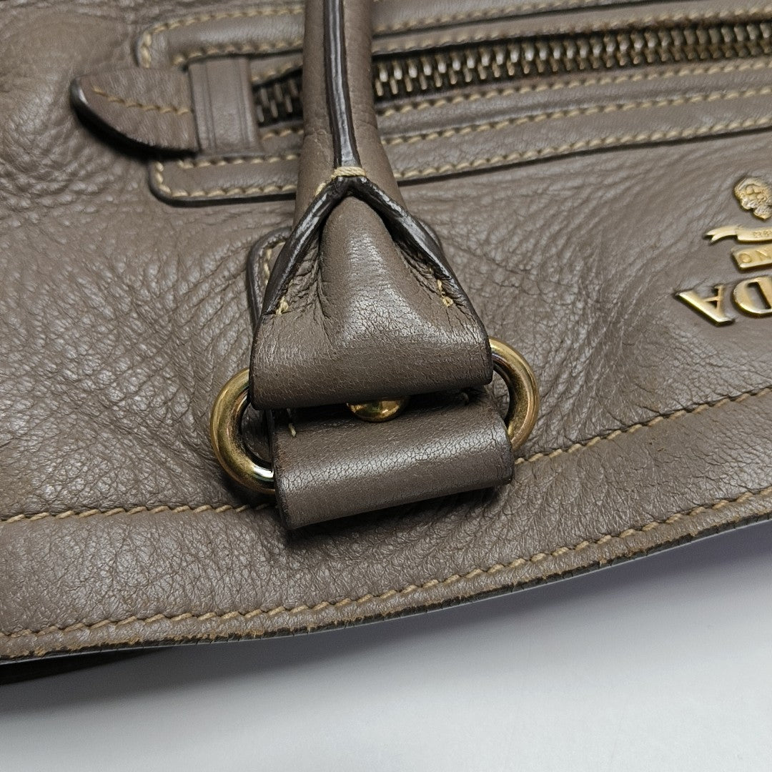 Teal Vitello Daino Front Zip Tote Calfskin Gray