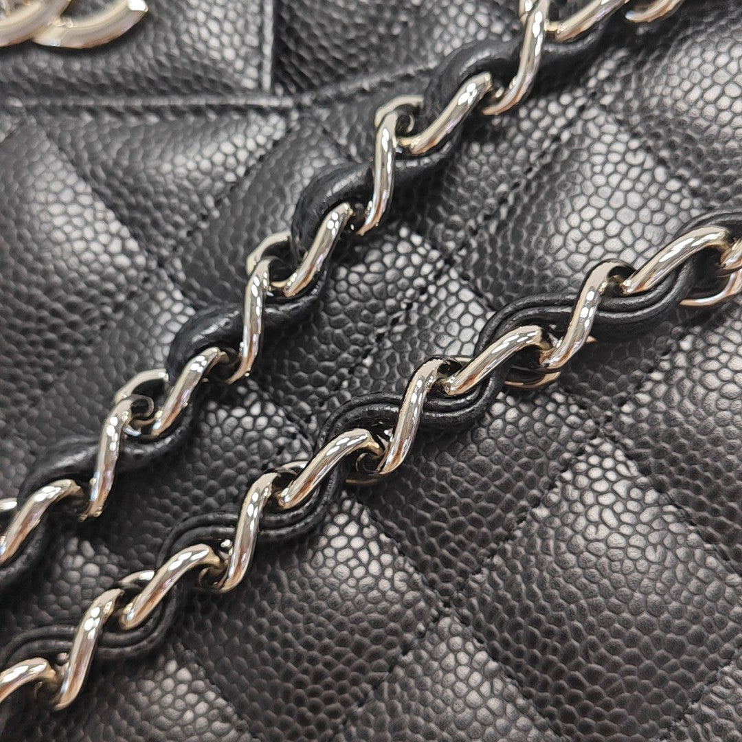 Quilted Grained Calfskin Shoulder Bag Large Black