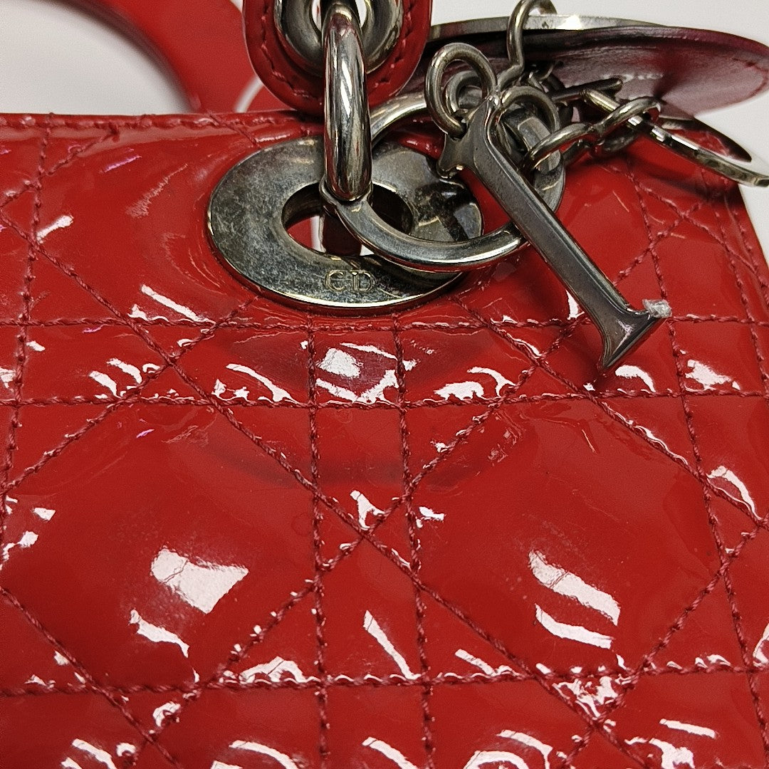 Lady Dior Medium Cannage Patent Leather Red