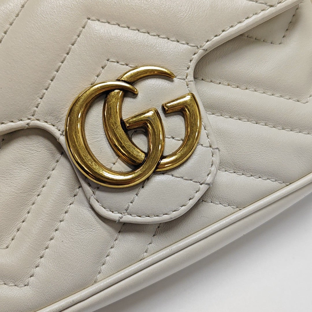GG Marmont Mini Quilted Calfskin White
