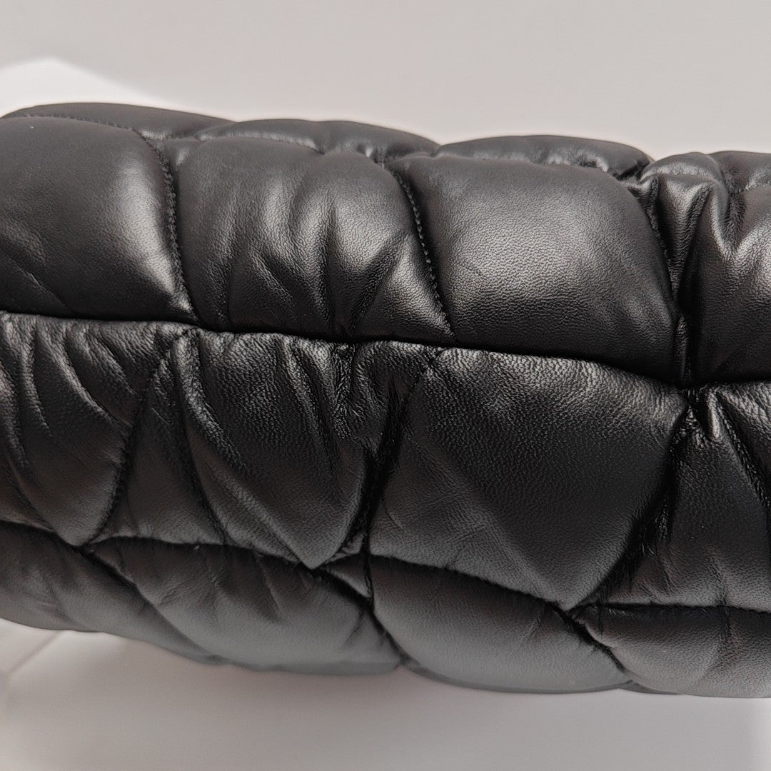 Quilted Leather Top Handle Bag Black