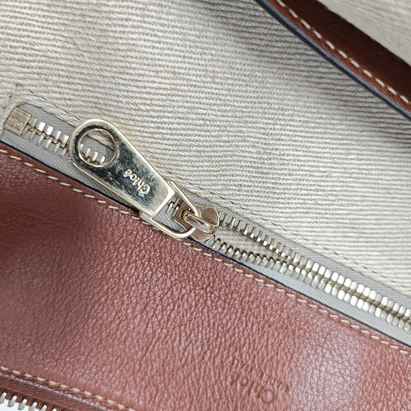Fabric Top Handle Bag Brown