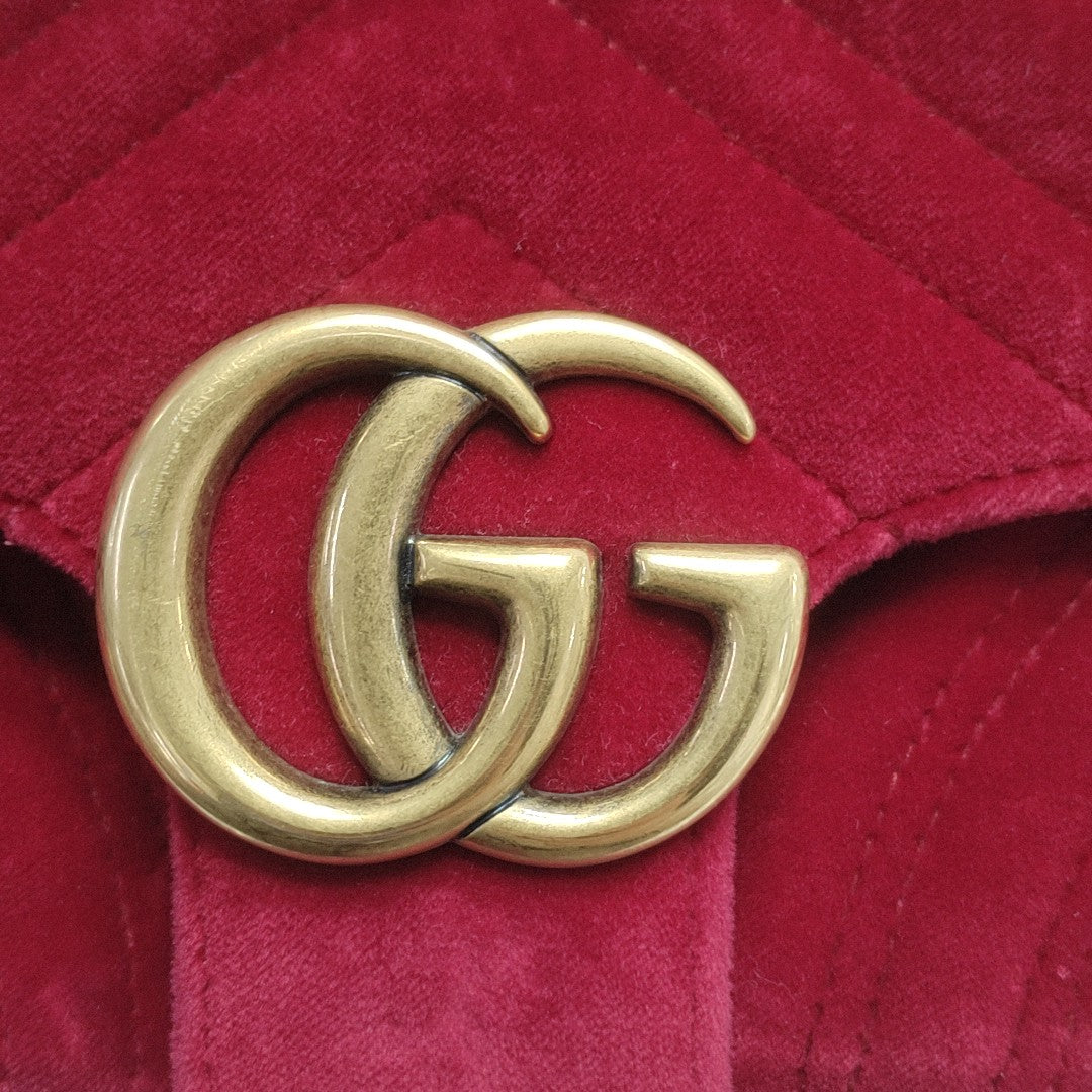 GG Marmont Medium Quilted Velvet Red