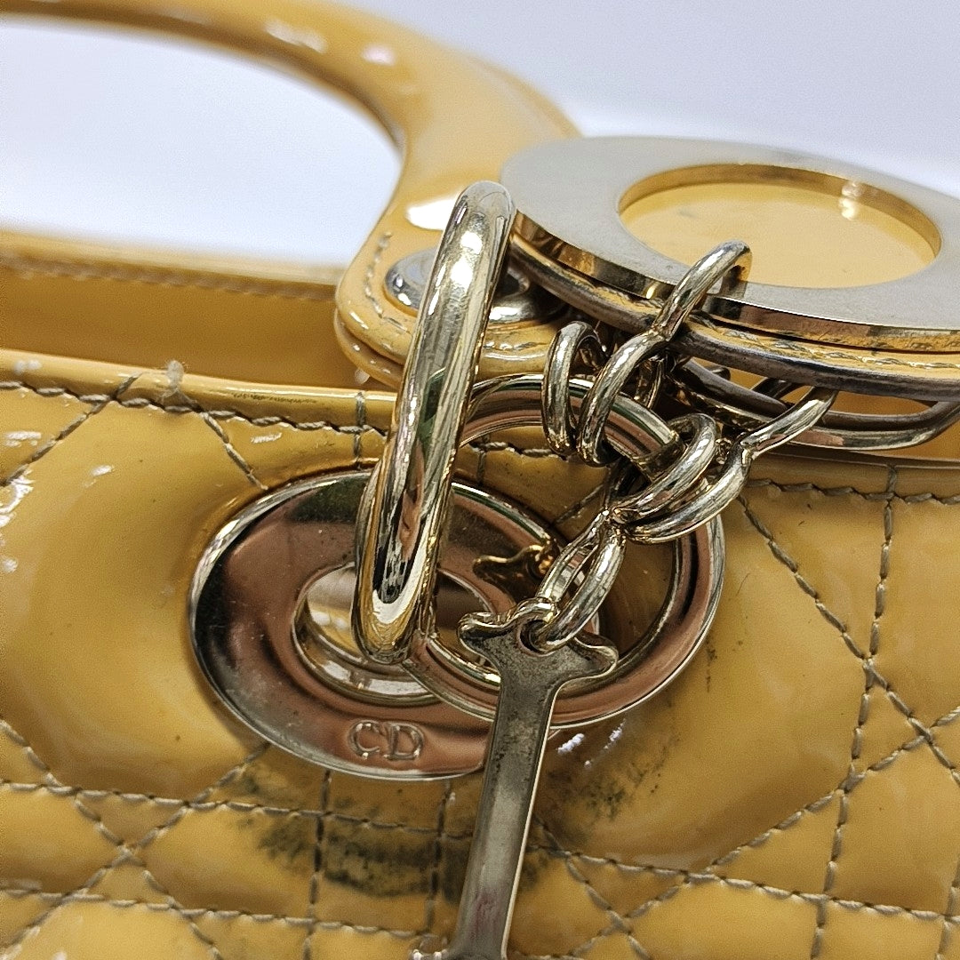 Lady Dior Medium Cannage Patent Leather Yellow