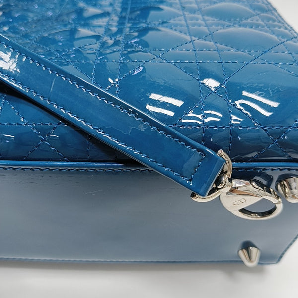 Lady Dior Large Cannage Patent Leather Blue