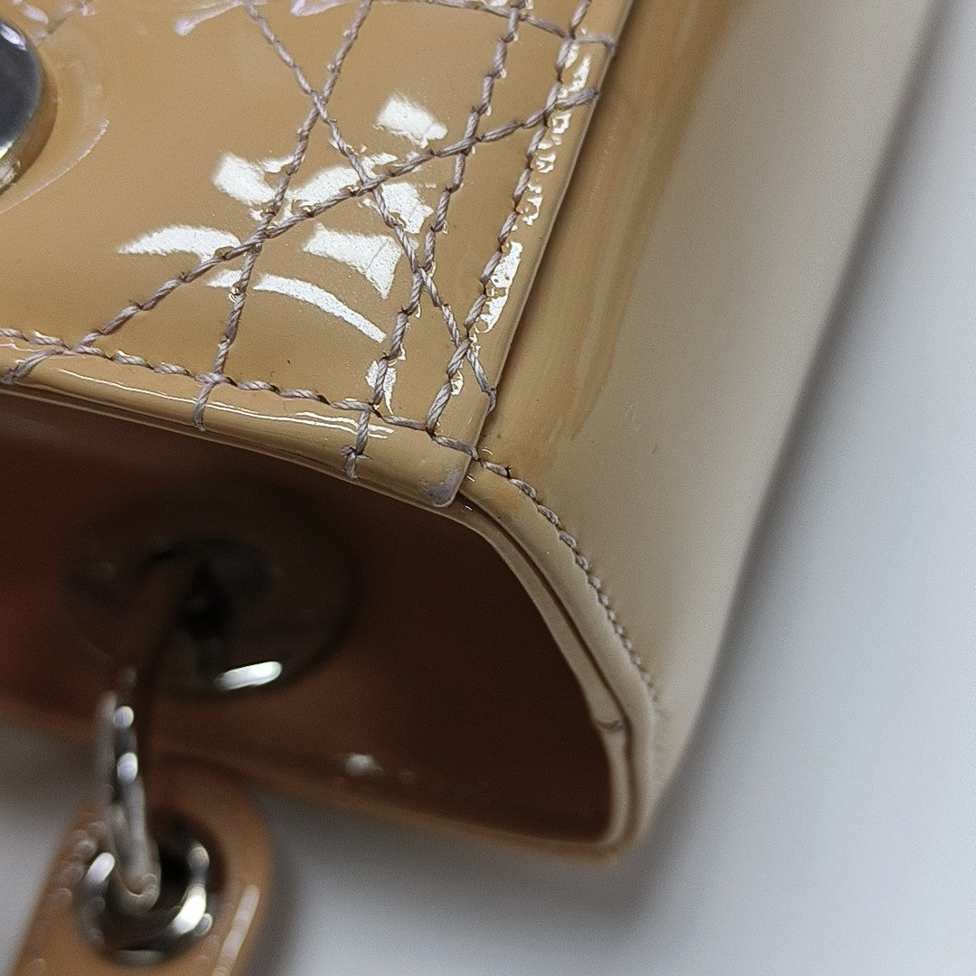 Lady Dior Medium Cannage Patent Leather Beige