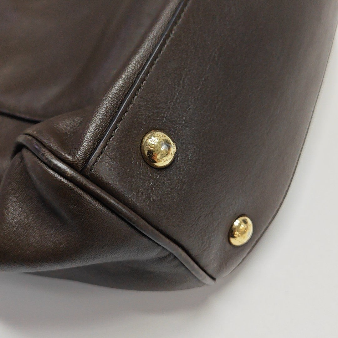 Calfskin Top Handle Bag Brown