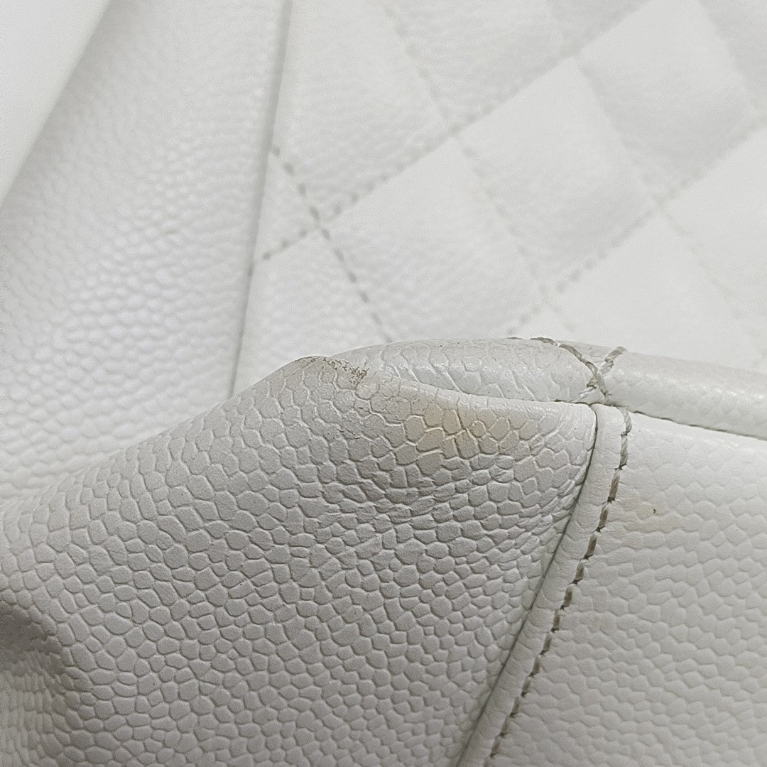 CHANEL GST Large Quilted Grained Calfskin White