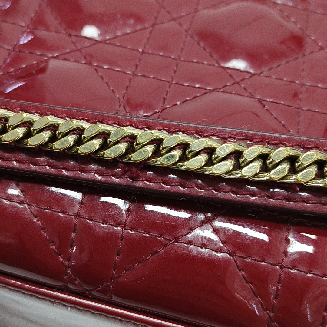 Lady Dior Mini Cannage Patent Calfskin Red