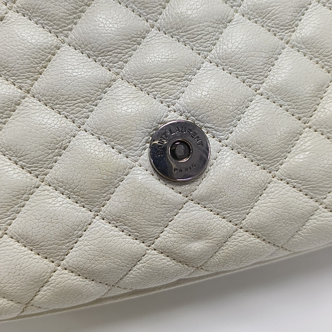 Chevron Calfskin Shoulder Bag White