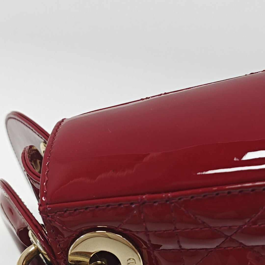 Lady Dior Mini Cannage Patent Calfskin Red