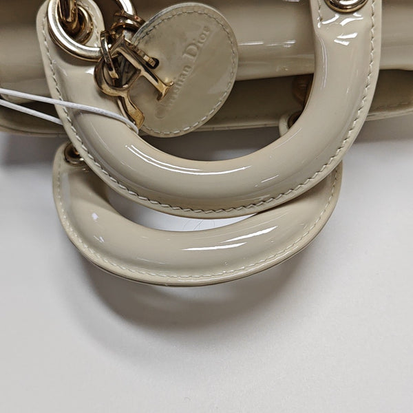 Lady D-Joy Super Mini Cannage Patent Leather White