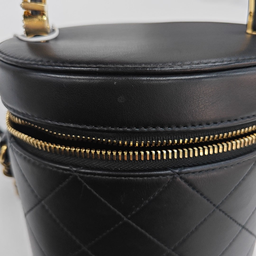 Quilted Calfskin Bucket Bag Black