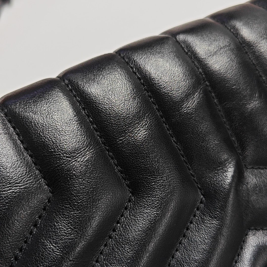 Chevron Leather Tote Bag Black