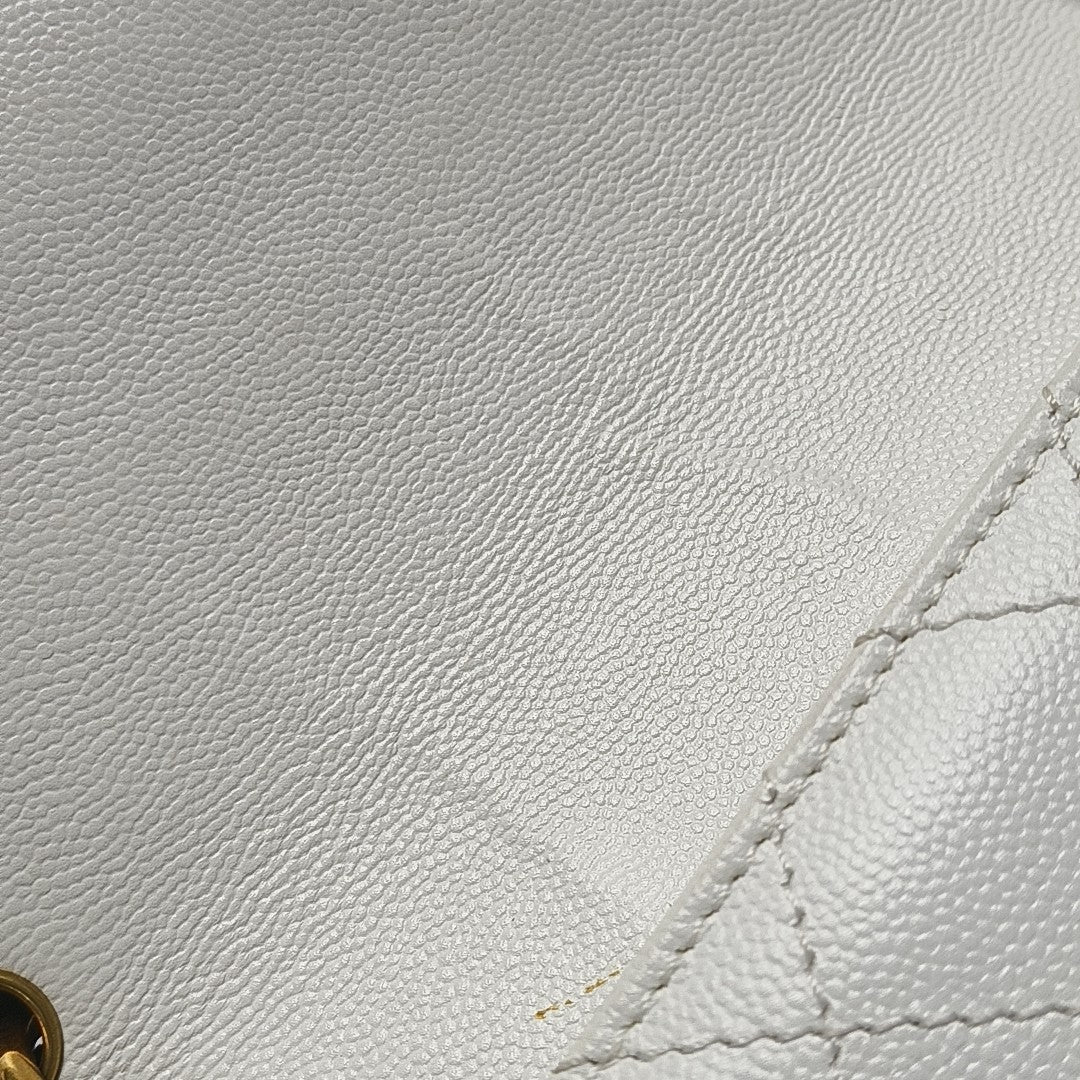 Quilted Grained Calfskin Top Handle Bag White