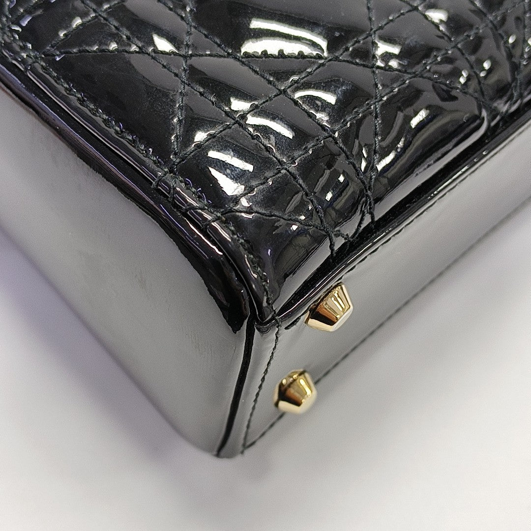 Lady Dior Mini Cannage Patent Leather Black