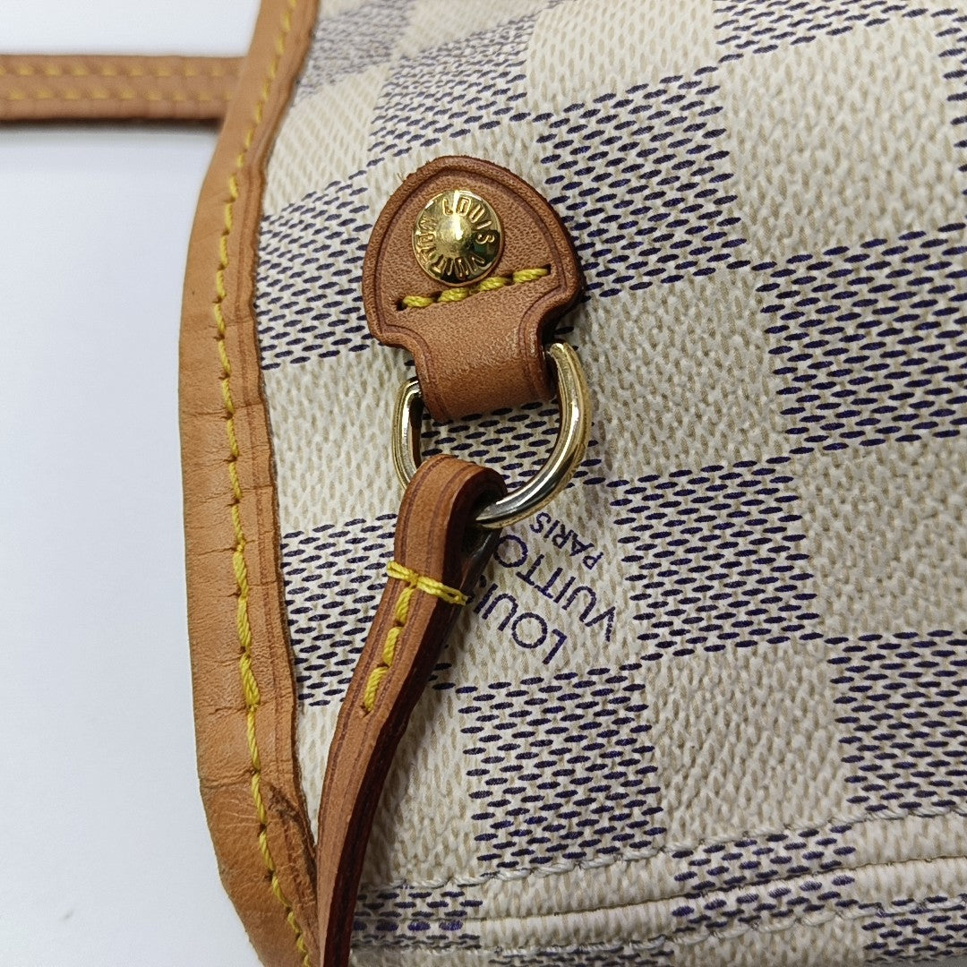 NEVERFULL PM Lona revestida Damier Azur Blanca