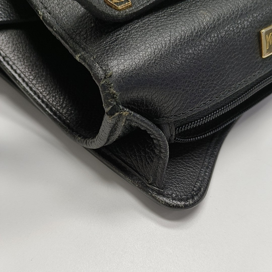 Leather Top Handle Bag Black
