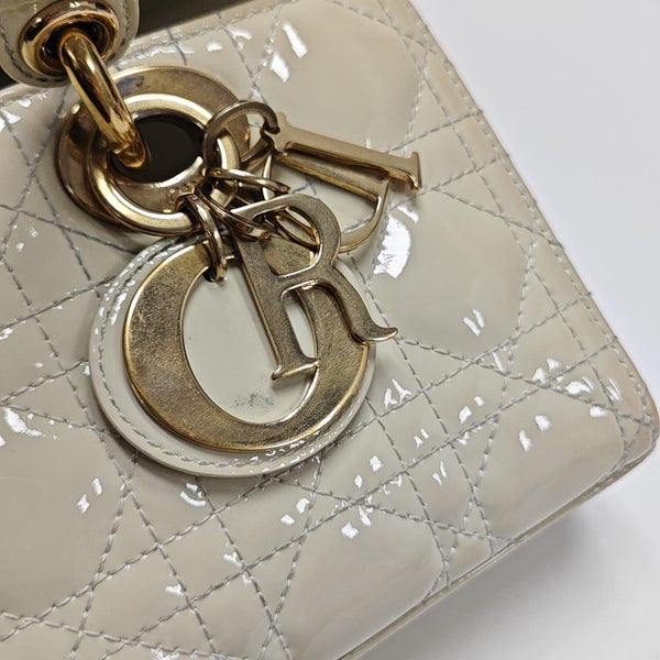 Lady D-Joy Small Cannage Patent Leather White