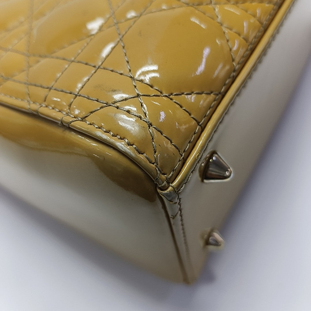 Lady Dior Medium Cannage Patent Leather Yellow