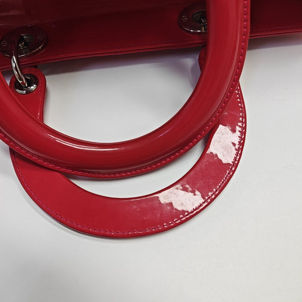 Lady Dior Large Cannage Patent Leather Red