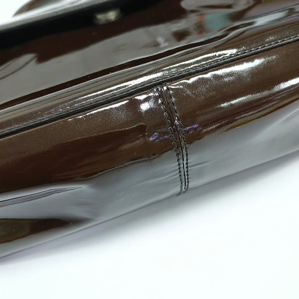 Patent Leather Top Handle Bag Brown