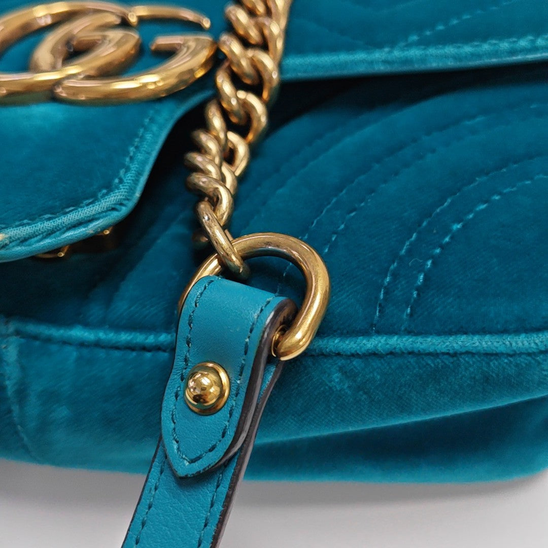 GG Marmont Small Quilted Velvet Blue