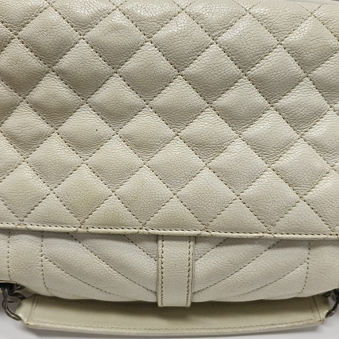 Chevron Calfskin Shoulder Bag White