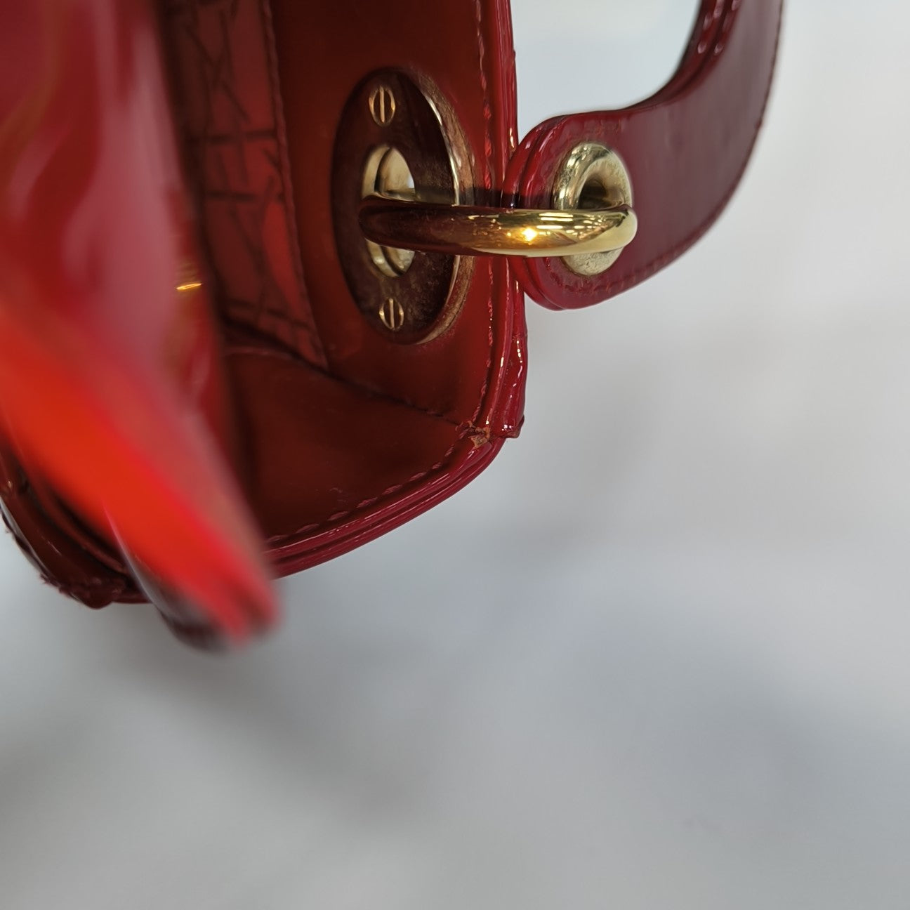 Lady Dior Mini Cannage Patent Calfskin Red