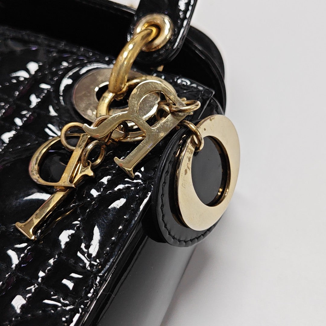 Lady Dior Mini Quilted Patent Leather Black