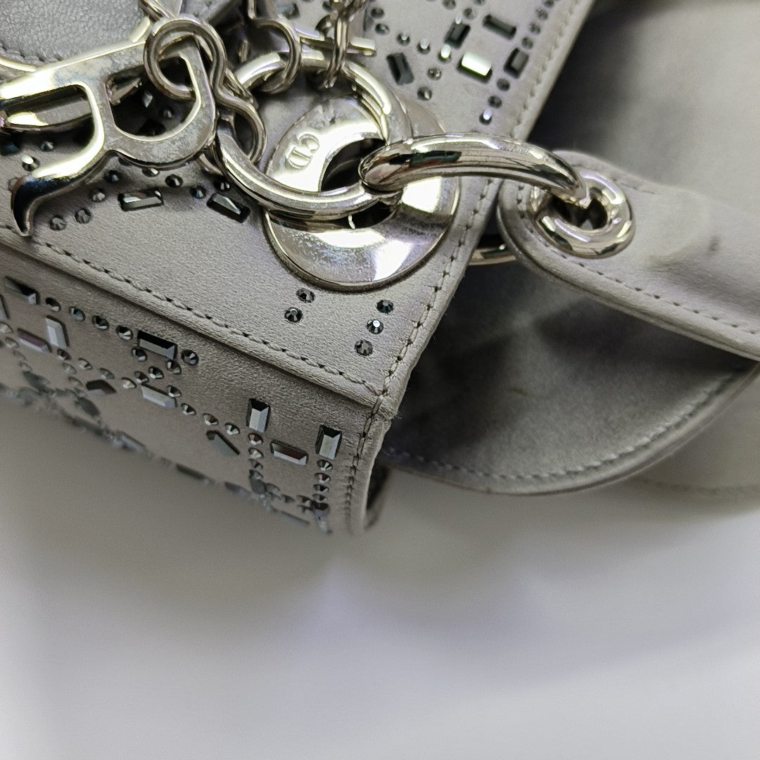 Lady Dior Mini Cannage Silk Satin Gray