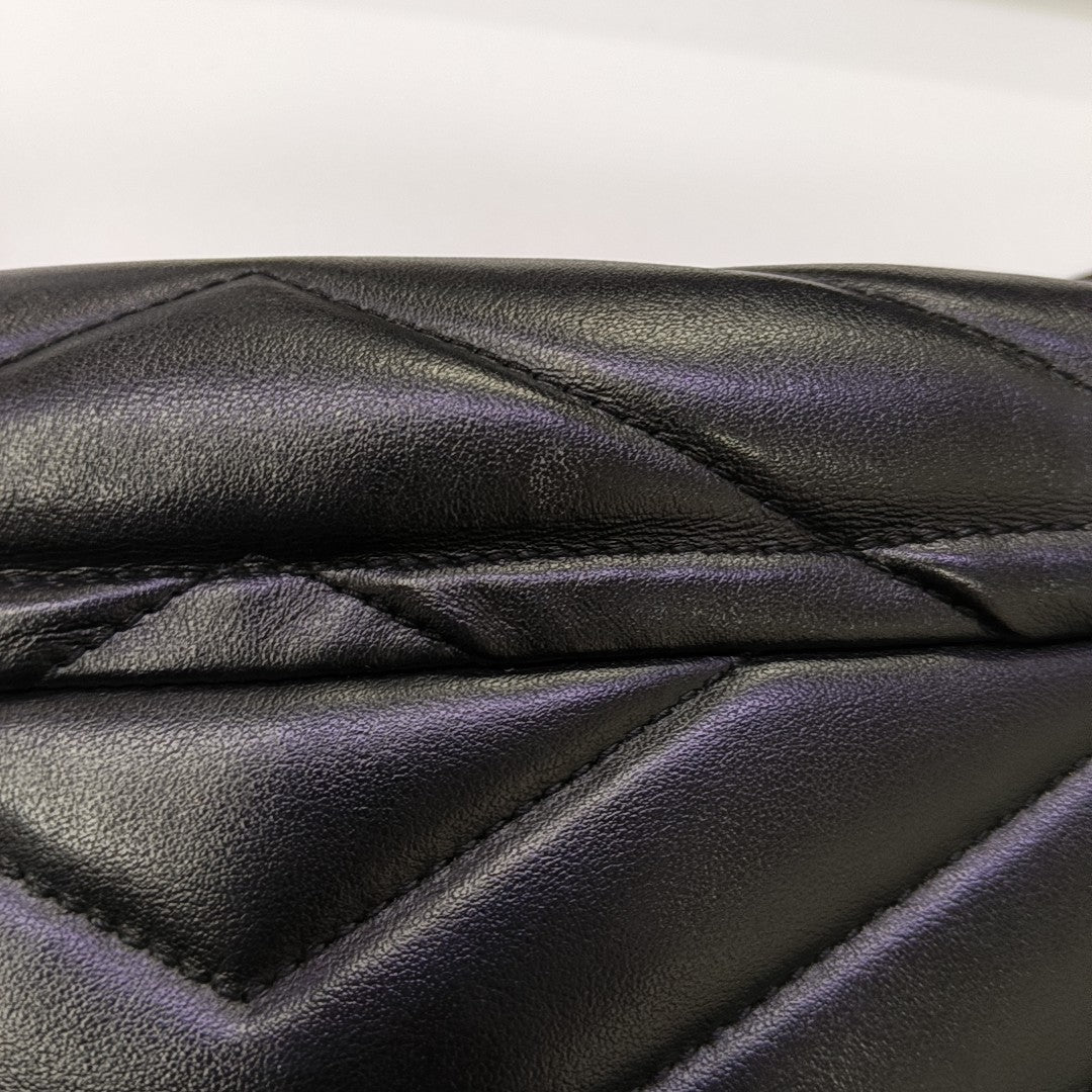 Chevron Calfskin Shoulder Bag Black