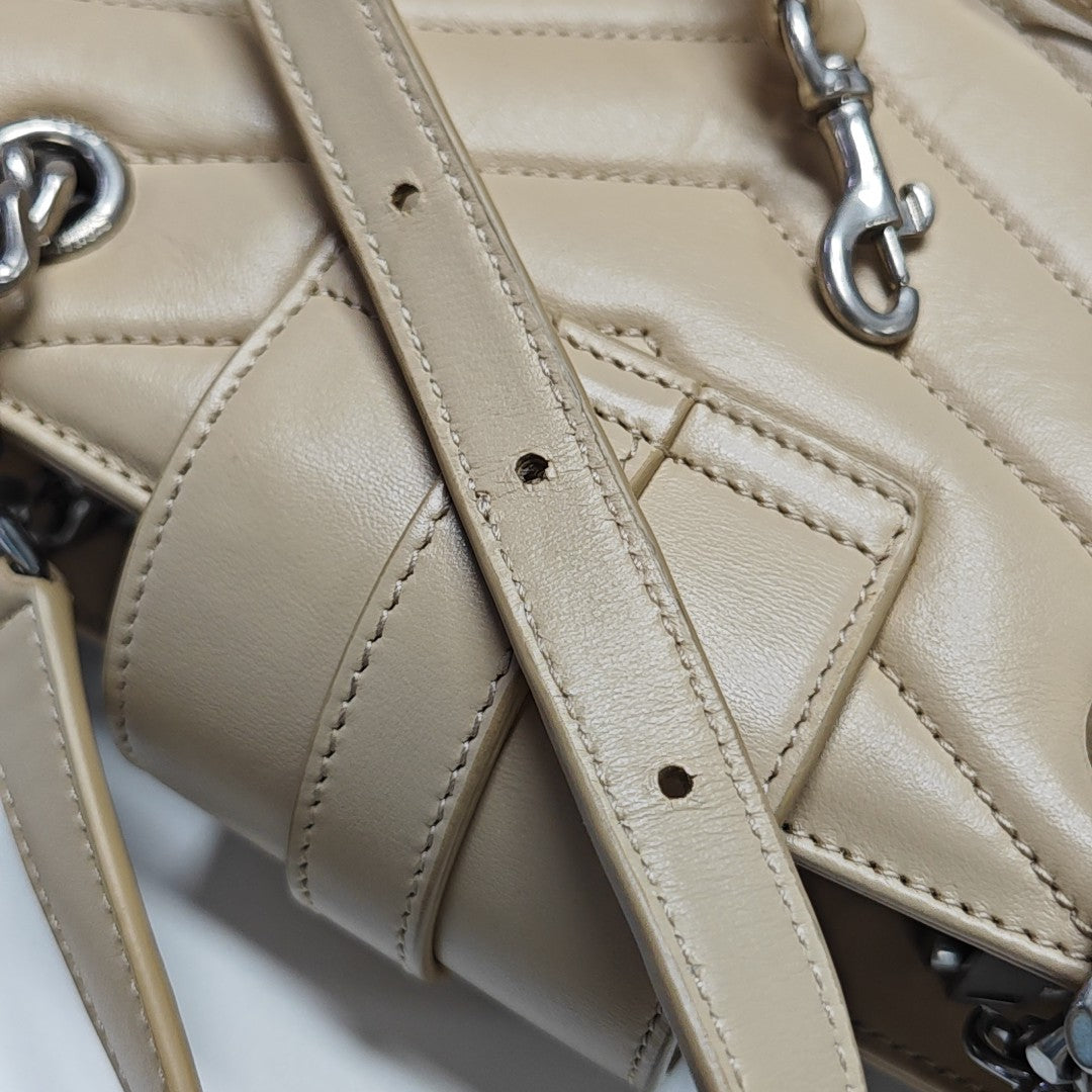 Chevron Leather Shoulder Bag Beige