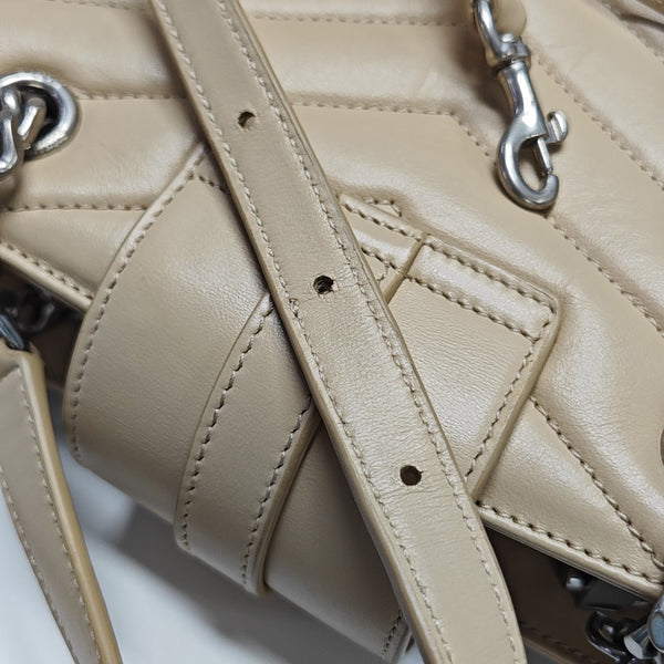 Chevron Leather Shoulder Bag Beige