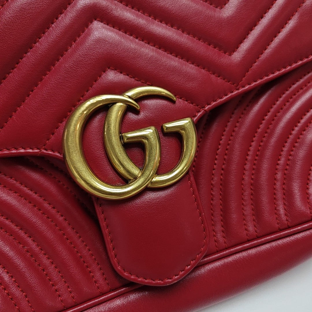 GG Marmont Medium Quilted Calfskin Red