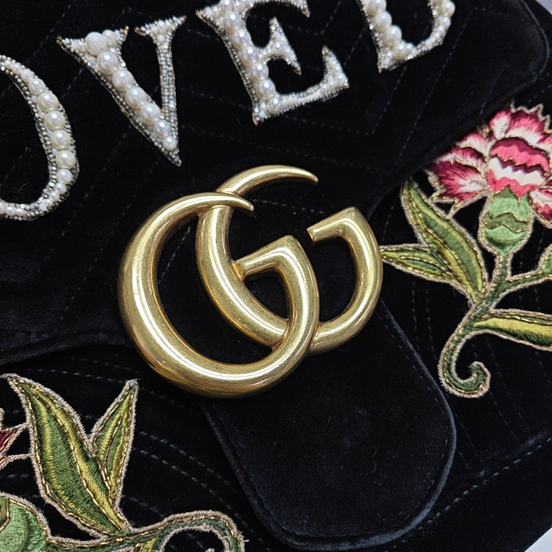 GG Marmont Large Quilted Velvet Black