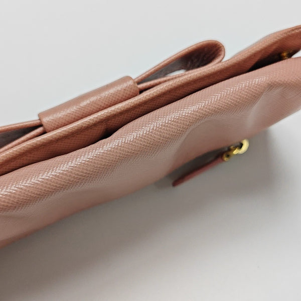 Fiocco Bow Saffiano Calfskin Pink Wallet