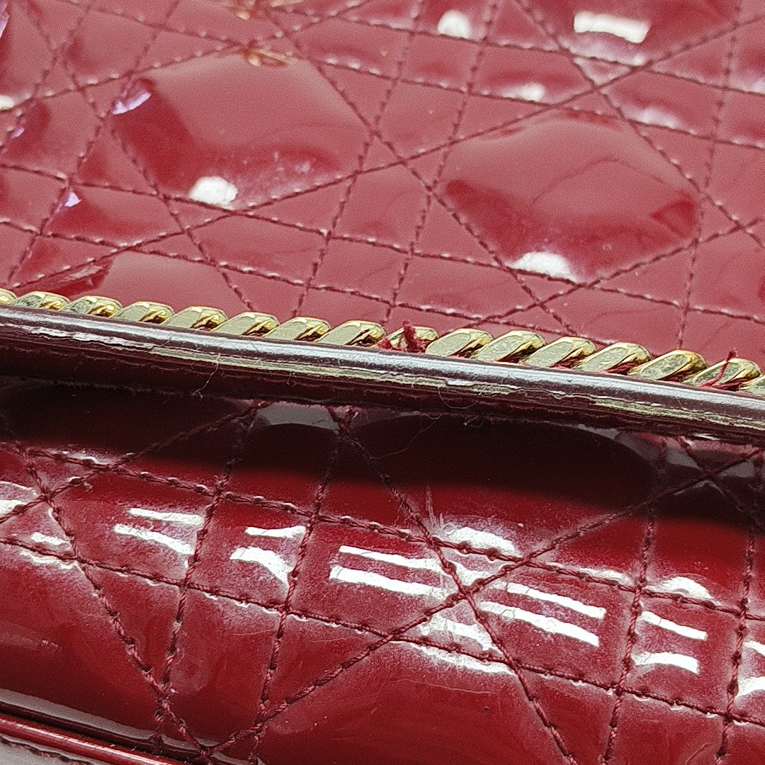 Lady Dior Mini Cannage Patent Calfskin Red