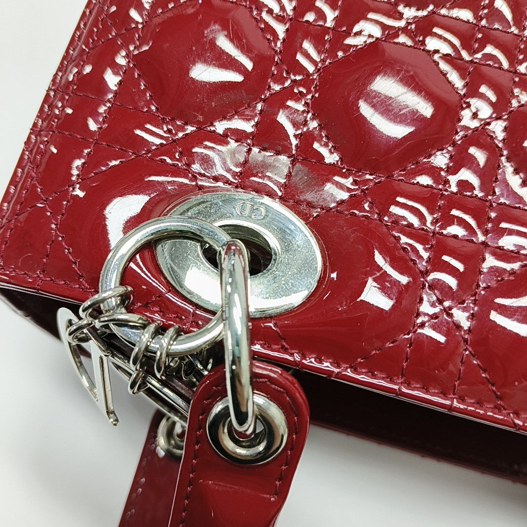 Lady Dior Medium Cannage Patent Leather Red